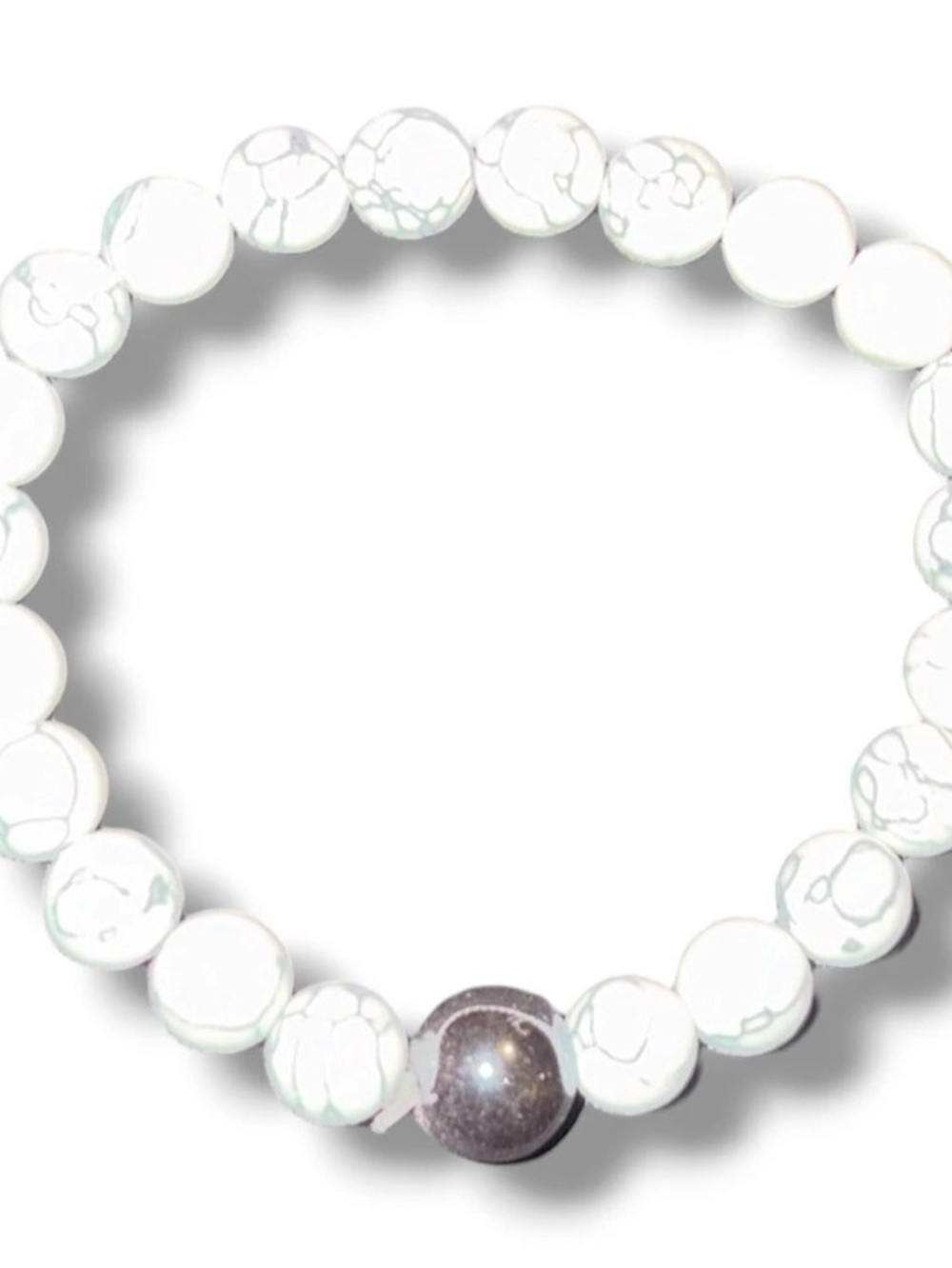 white turquoise with hematite, 8mm–10mm beads